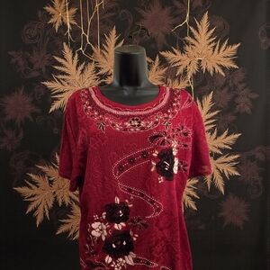 Elegant Red Embroidered Women's Top